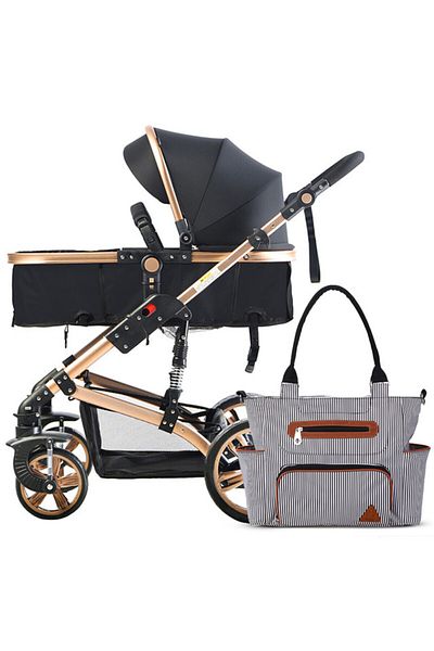 TEKNUM Teknum 3 in 1 Pram Stroller and Diaper Bag Bundle-Black