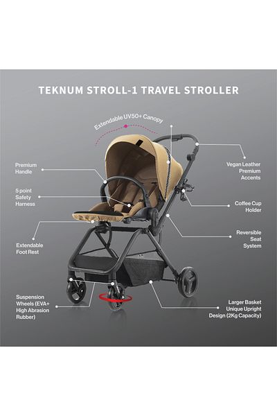 TEKNUM عربة أطفال STROLL1 للسفر قابلة للعكس - كاكي