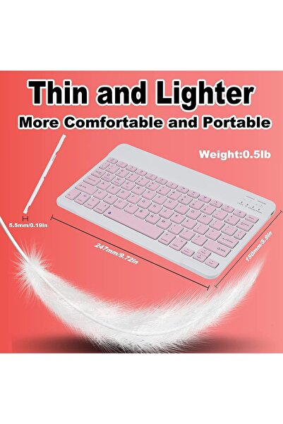 fulina لوحة مفاتيح وماوس لاسلكيان بتقنية البلوتوث، مجموعة لوحة مفاتيح وماوس لاسلكية قابلة لإعادة الشحن، وردي، 10 بوصات