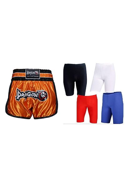 Dragondo Muaythai Retro Shorts and White Short Sports Leggings Muay Thai Set of 2