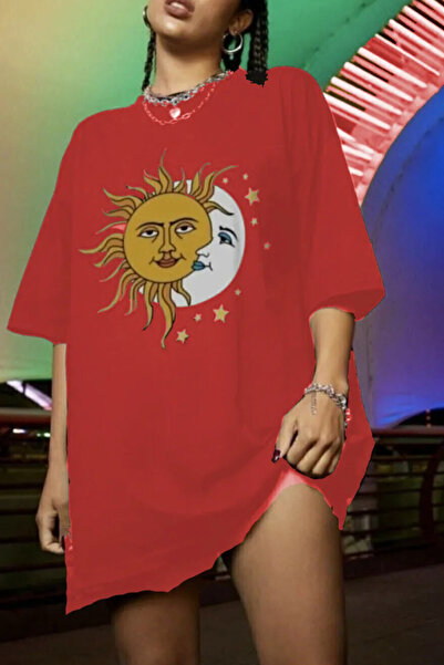 Wish BF Tricou negru din bumbac pieptănat cu imprimeu Sun Moon pentru femei