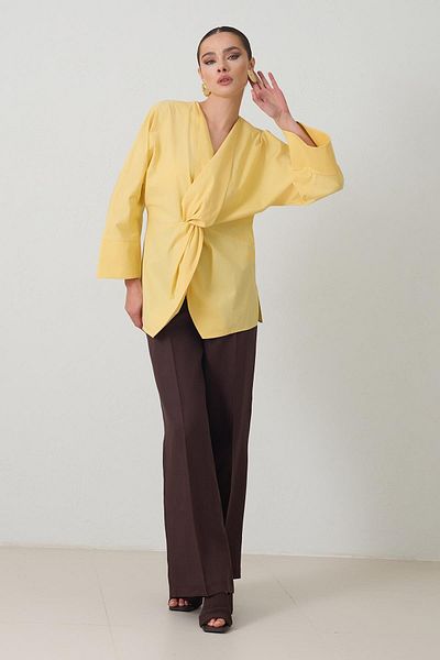 Setre Butter Yellow V-Neck Drawstring Detailed Cotton Shirt