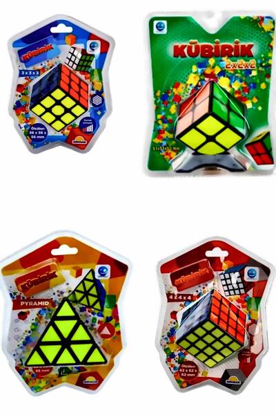 OMZ 3 2x2x Üçgen Piramit Zeka Küpü Dörtlü Set Bir Arada Kız Çocuk Eğitici Oyu...