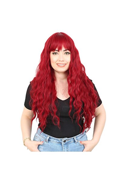 Ethab Ticaret Perçemli Long Water Wave Fiber Sen Wig / Red