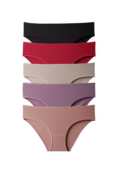 Lolitam Women's 5-Piece Corded Cotton Panties