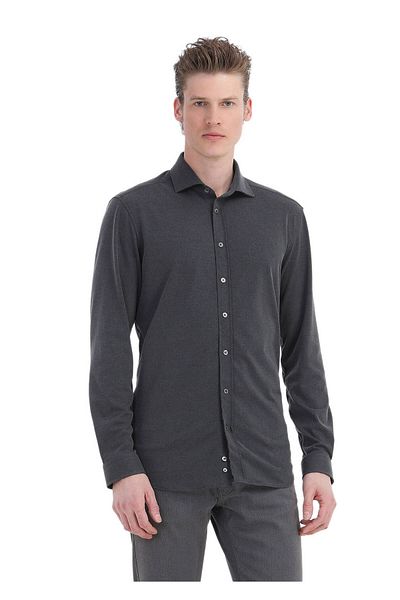 Ramsey Hard Coal Plain Regular Fit Freizeithemd aus Webstoff