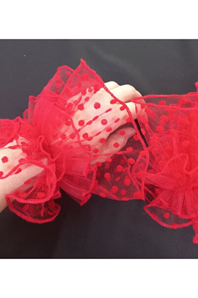 es moda shop Bukle Puantiyeli tül manşet kırmızı