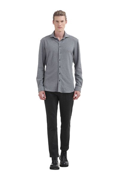 Ramsey Graues, lässiges Micro-Strickhemd aus 100 % Baumwolle im Regular Fit
