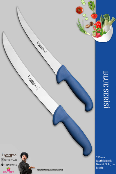 LAZBİSA Blue Serisi Mutfak Bıçak Seti Et Balık Tavuk Açma Bıçağı 2 Li Set ( M...