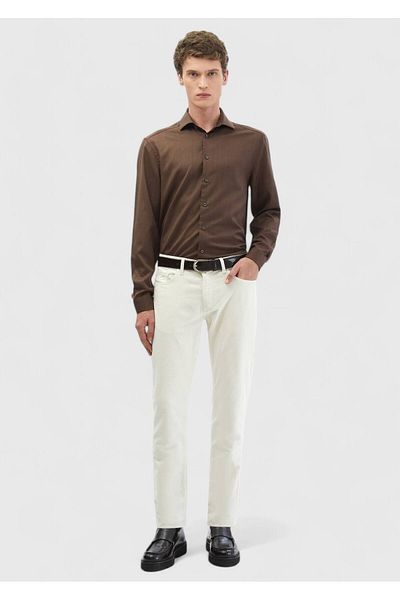Ramsey Braunes, schlichtes Casual Fit-Hemd aus gewebter Seide