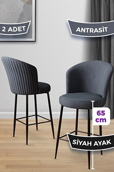 Canisa Alte Serisi 2 Antrasit Sandalye 65 Cm Ada Mutfak Bar Sandalyesi Babyfa...