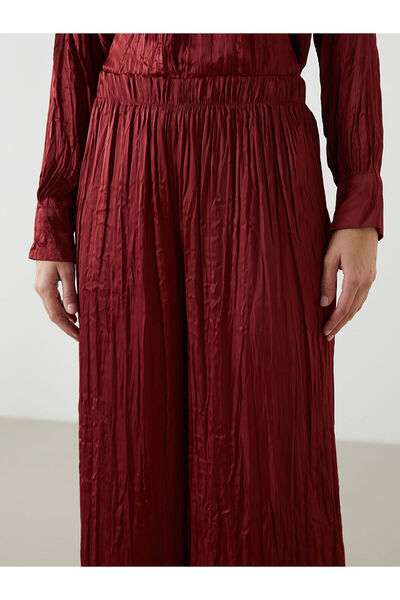 LC Waikiki Burgundy Wide Leg Women's Trousers with Elastic Waist