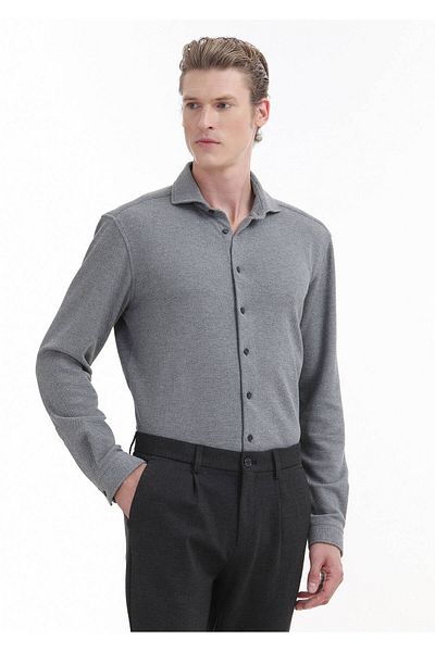 Ramsey Graues, lässiges Micro-Strickhemd aus 100 % Baumwolle im Regular Fit
