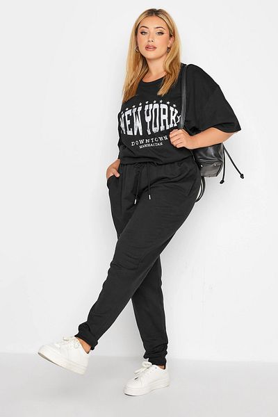 Stil Diva Pantaloni de sport cu buzunare cu talie elastică și picioare de mărime mare 126107