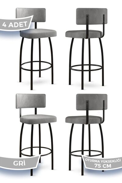 Canisa Concept Wosa Serisi 4 Adet Gri Sandalye Mutfak Bar Sandalyesi Babyface...