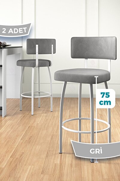 Canisa Wosa Serisi 2 Adet Gri Sandalye Mutfak Bar Sandalyesi Babyface Kumaş B...