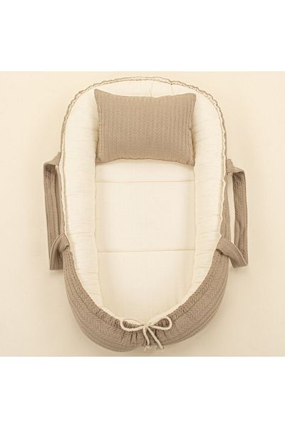Yunikobaby Babynest and Pillow - Double Sided - Stone Knit - Cream Muslin