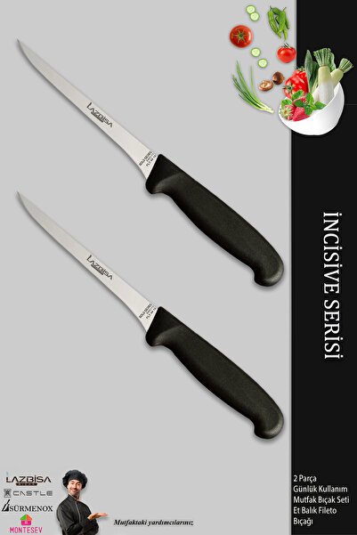 LAZBİSA İncisive Serisi Mutfak Fileto Bıçağı Steak Bıçak Et Balık Tavuk Fileto Bıçağı 2 Li Set ( Mft-256 )