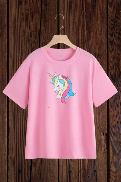 Wish BF تي شيرت بناتي مطبوع عليه تاج يونيكورن