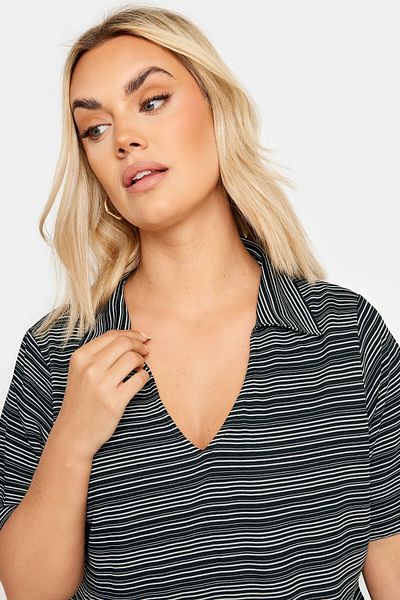 Stil Diva V-Neck Patterned Large Size T-Shirt - Short Sleeve 303371