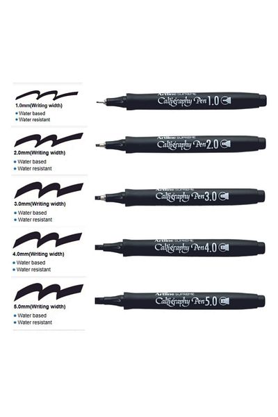 artline Supreme Calligraphy Black Pen Set - 1.0-2.0-3.0-4.0-5.0