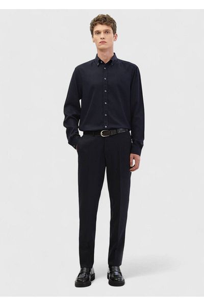 Ramsey Marineblaues, schlichtes Casual Fit Web-Freizeithemd
