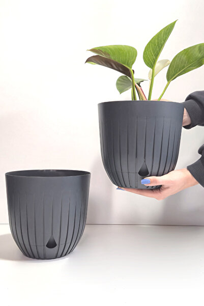 ATA HOME 2 Adet Büyük Boy Dekoratif Plastik Saksı Seti Çiçek Saksısı Masa Üstü Saksılık Hazneli 5 Lt