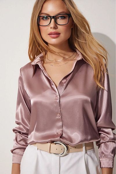 hazelin Γυναικείο πουκάμισο Dusty Rose Light Flowy Satin Surface Hzl22w-bd 139641
