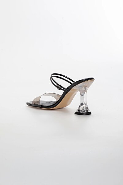 GULT Γυναικείες παντόφλες με λεπτό τακούνι, μαύρες διάφανες παντόφλες