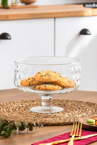 Porsima Rgy077 Bubbles Footed Glass Cake Dish, Cake / Cake / Dessert Stylish Presentation Stand 19 cm