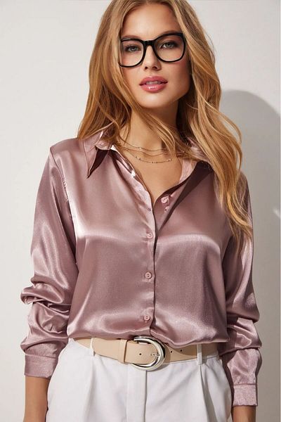 hazelin Γυναικείο πουκάμισο Dusty Rose Light Flowy Satin Surface Hzl22w-bd 139641