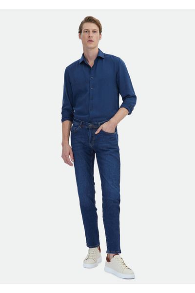 Ramsey Marineblaue Hose aus Denim-Baumwollmischung in normaler Passform