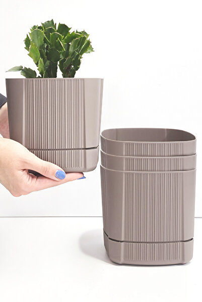 ATA HOME Karezar Seti – 4 Adet Kare Şekilli Küçük Saksı, Kapuçino Renk (1.3 L...