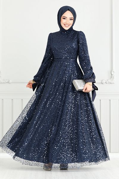 ModaMerve Laci Hijab Evening Dress - Lace-Up Cuff, Model 5611End900-M