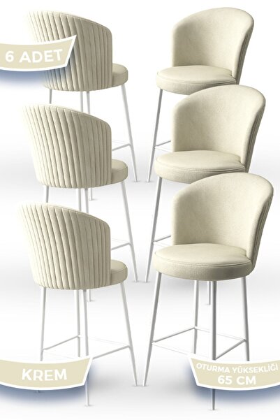 Canisa Alte Serisi 6 Adet Krem Sandalye 65 Cm Ada Mutfak Bar Sandalyesi Babyf...