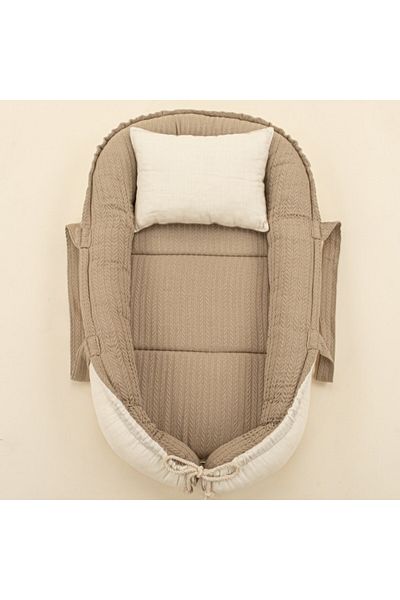 Yunikobaby Babynest and Pillow - Double Sided - Stone Knit - Cream Muslin