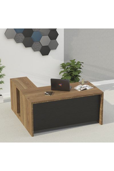 Mahmayi Noce 1825 L-Shaped Executive Wooden Desk with Melamine Finish-Zabrano with Black