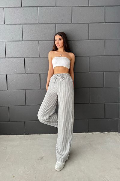 Sun Victoria Women's Gray Elastic Waist Linen Trousers