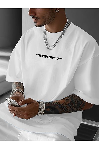 uyguntarz Unisex-T-Shirt mit „Never Give Up“-Aufdruck