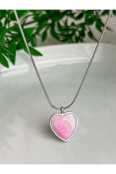 ALEYKA Pearlescent Heart Necklace Designed with Steel Thin Snake Chain
