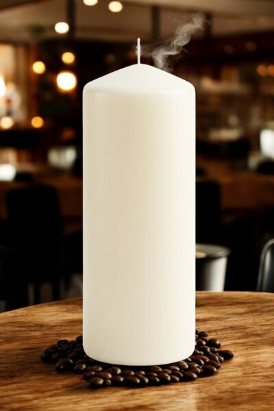 Genel Markalar Silindir Mum Blok Mum Kütük Mum Krem Renk 10 Cm Genişlik 30 cm...