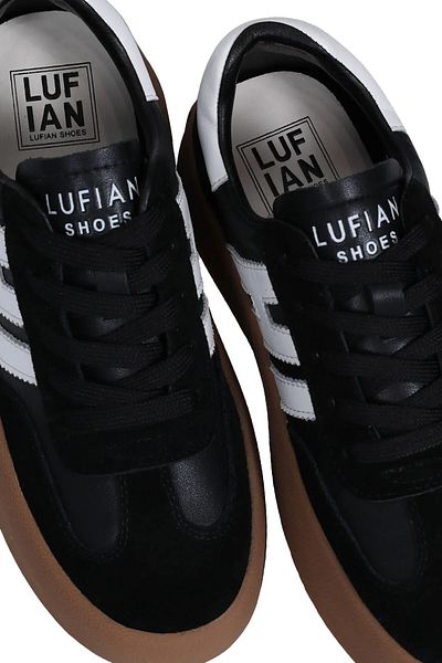Lufian Genuine Leather Lace-Up Women's Sneaker Shoes Black