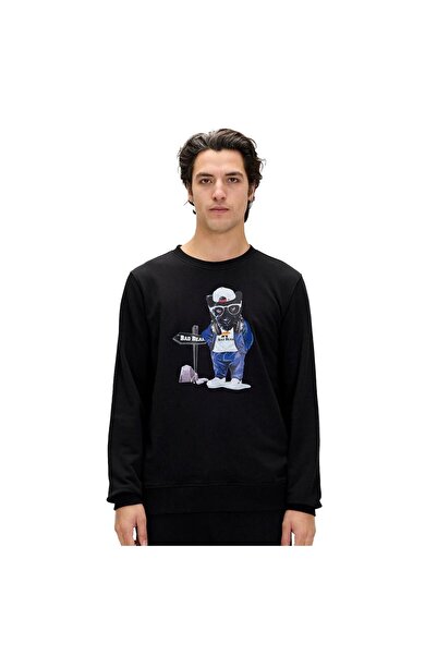 Bad Bear Panther 24.02.12.020 سويت شيرت أسود برقبة دائرية