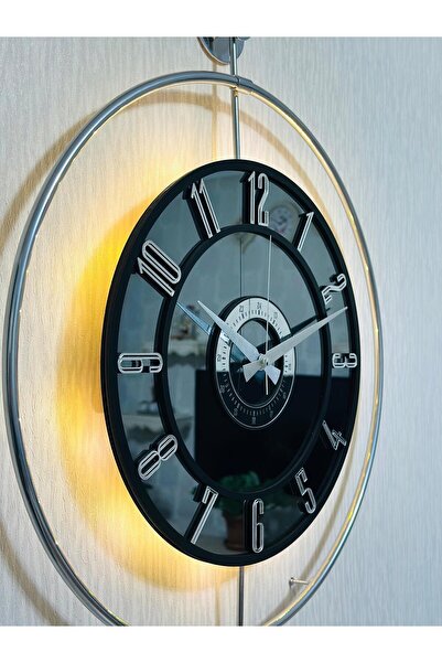 Pey Aksesuar Metal Camlı Duvar Saati Krom Statık 50 X 70cm Orta Boy Işıklı M5...