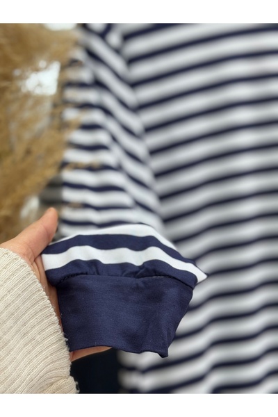 Ebrar Store Μπλε Navy Nihal ριγέ λεπτό τουνίκ - NA674