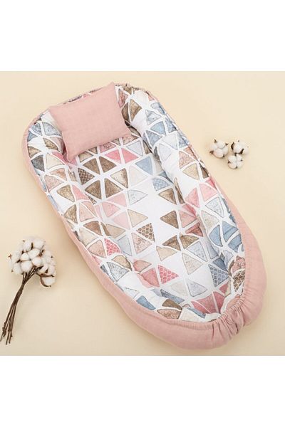 Yunikobaby Babynest and Pillow - Double Sided - Powder Muslin - Retro