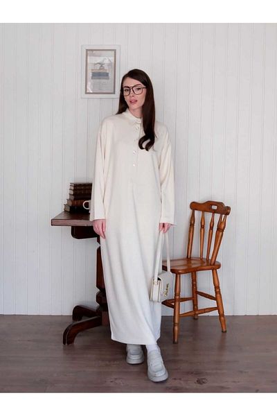 Ceylan Otantik Ecru Button Detail Dress