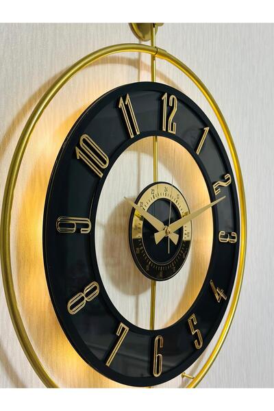 Pey Aksesuar Metal Camlı Duvar Saati  50 X 70 cm ORTA Boy Işıklı Gerçek Cam D...