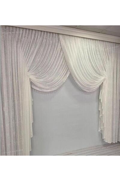 Ceylanlar perde Beaded Double Breasted Tulle Curtain Mechanical Slub-Wooden Ply 1/3