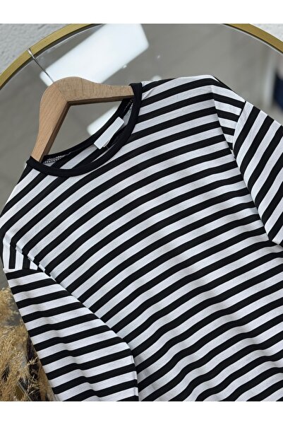 Ebrar Store Μαύρο ριγέ λεπτό τουνίκ Nihal - NA674